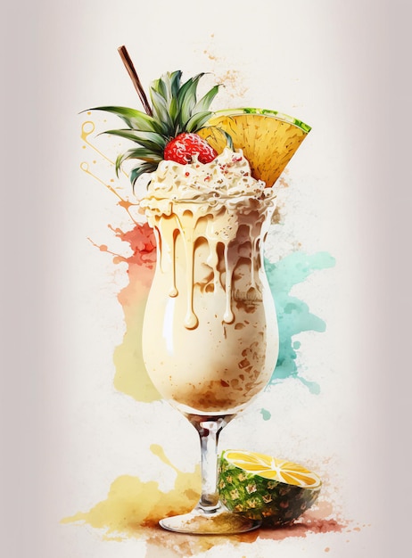 Pina colada bevanda estiva bevanda ananas bevanda acquerello cocktail