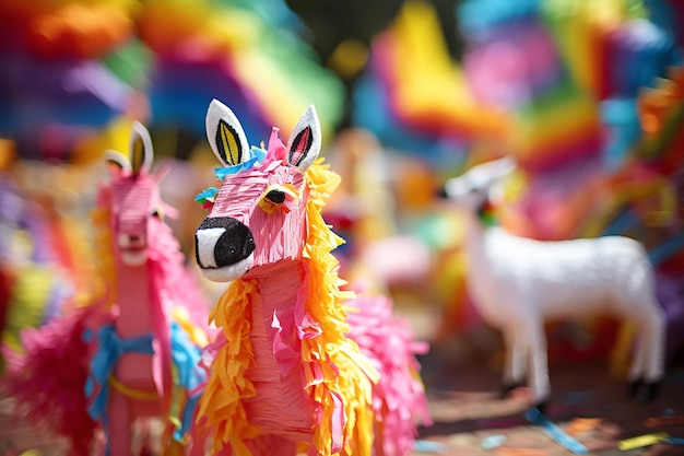 Pinatas colorati ad una festa messicana