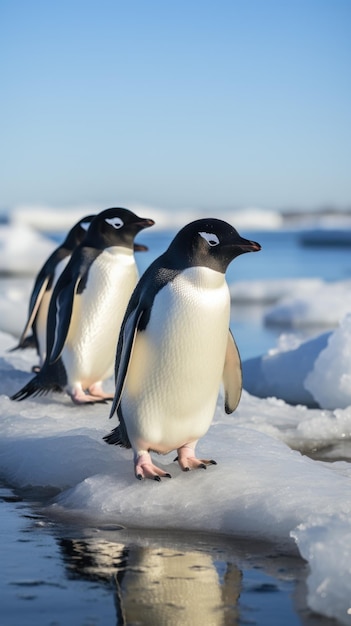 pinguini che dondolano sul lastrone di ghiaccio