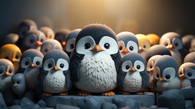 Pinguini dei cartoni animati sfondo pinguino AI generato