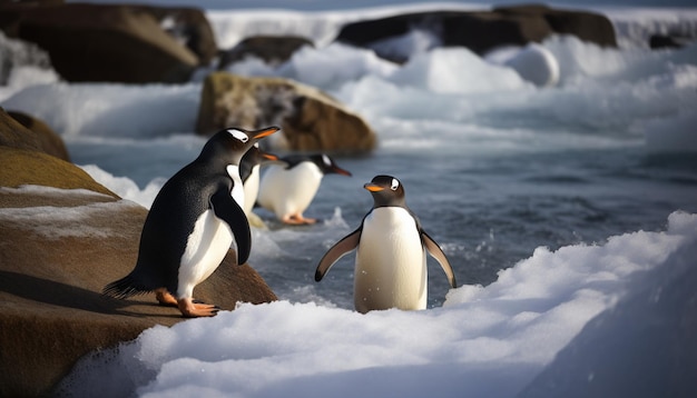 Pinguini su una roccia nell'oceano