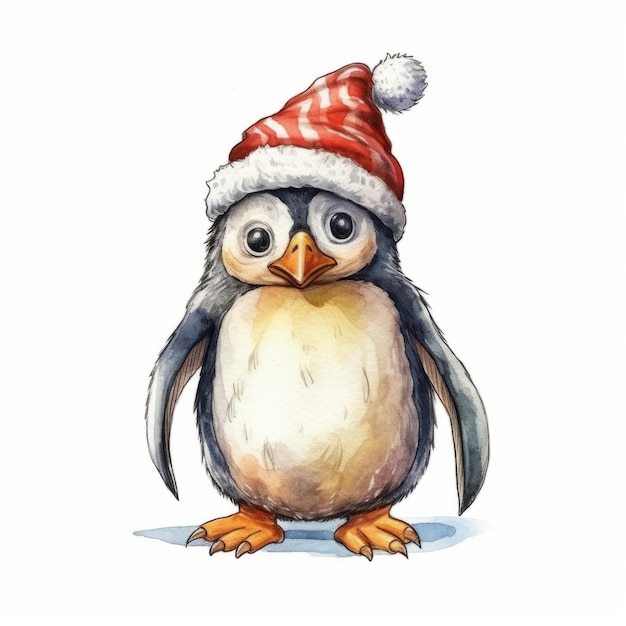 pinguino acquerello con cappello clipart