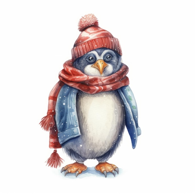 pinguino acquerello con cappello clipart