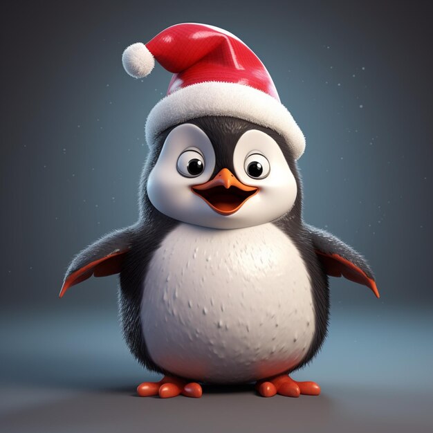 pinguino arafed indossando un cappello di Babbo Natale e in piedi di fronte a uno sfondo grigio generativo ai