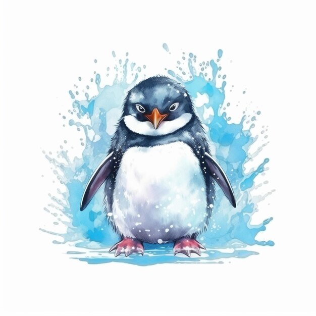 Pinguino con macchie blu e sfondo bianco ai generativo