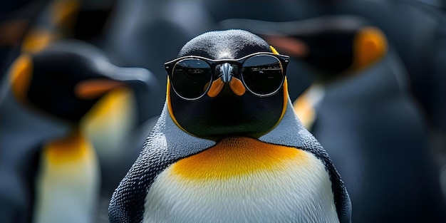 Pinguino cool e elegante che indossa occhiali da sole Concept Animal Photoshoot Pinguino occhiali da Sole Stylish Fashion Funny Pose