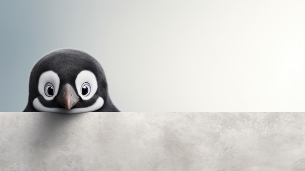 Pinguino curioso che sbircia dietro un muro generato dall'IA