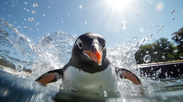 Pinguino Gentoo che nuota vita marina oceano sottomarino Pinguino in superficie e immersione in acqua Pygoscelis papua