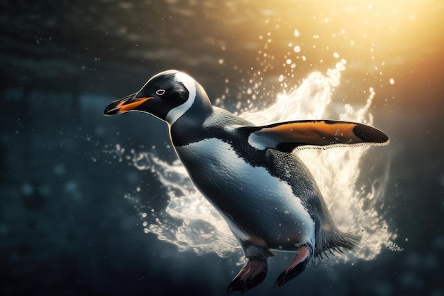 Pinguino in azione generato dall'intelligenza artificiale