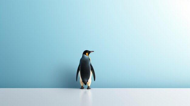 Pinguino in piedi di fronte a uno sfondo blu con spazio di testo può utilizzare per la pubblicità annunci branding