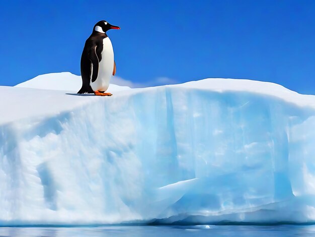 Pinguino in piedi sulla spiaggia ghiacciata ai generato