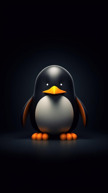 Pinguino minimalista su sfondo scuro IA generativa