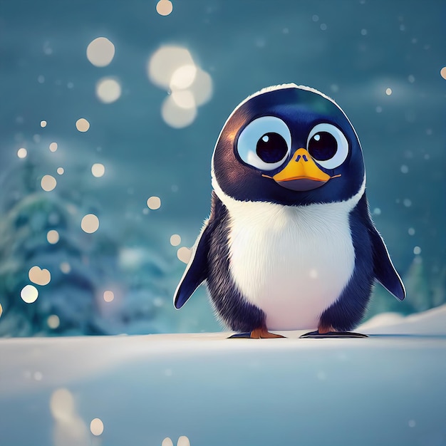 Pinguino natale personaggio simpatico pinguino in scenario natalizio illustrazione animata