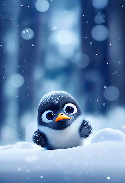 Pinguino natale personaggio simpatico pinguino in scenario natalizio illustrazione animata
