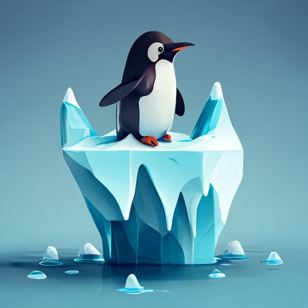 Pinguino seduto in cima a un iceberg con galleggianti di ghiaccio intorno generativo ai