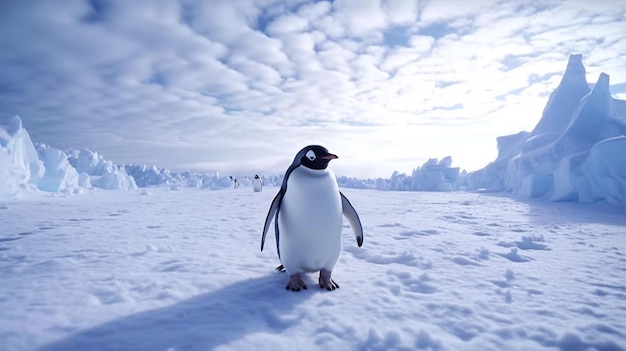 Pinguino sul lastrone di ghiaccio in Antartide Inverno