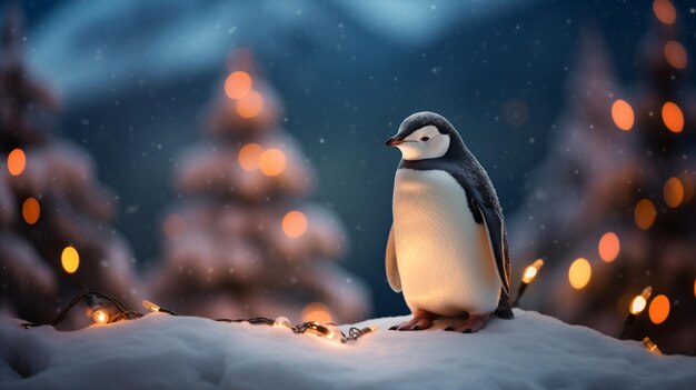 Pinguino tra le luci di Natale