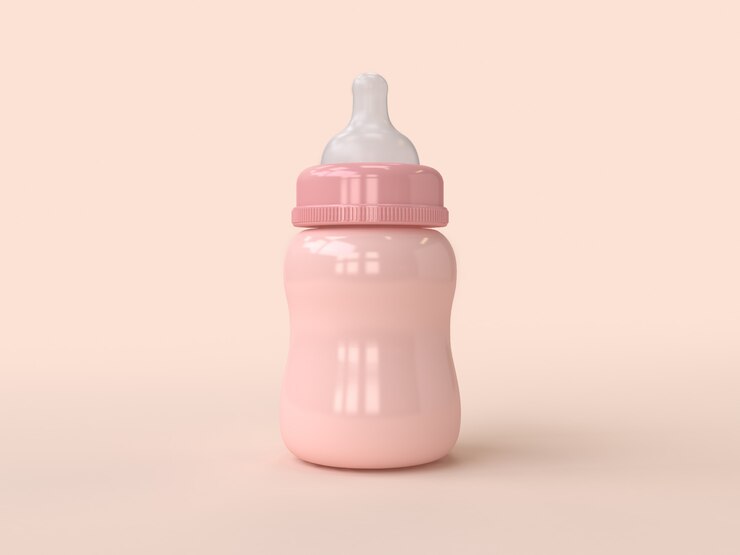 pink baby bottle milk cartoon style 3d rendering