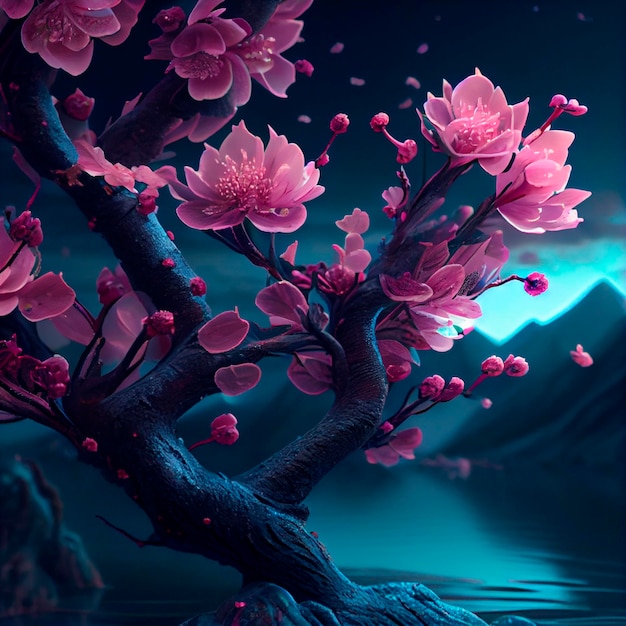 Pink Cherry Blossom Illustration creato dalla tecnologia generativa AI