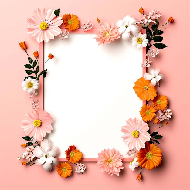 Pink Flower Square Frame Matrimonio Rustico Floreale generato da AI