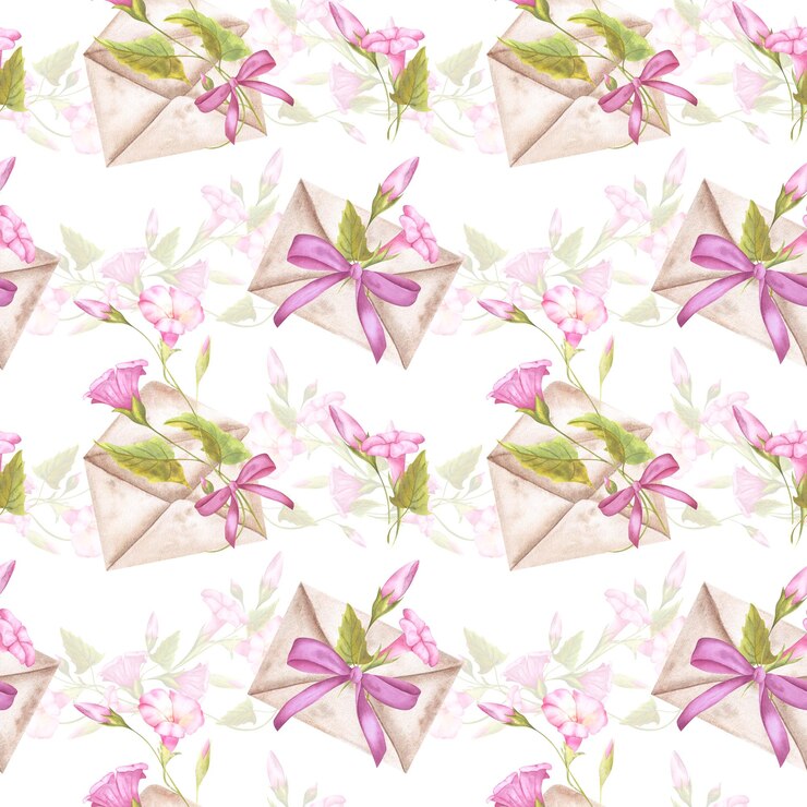 Foto pink morning glory convolvulus buste postali e nastro disegno senza cuciture disegnato a mano con