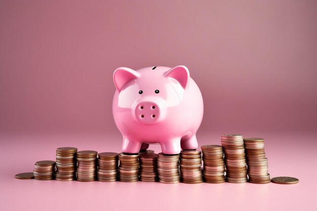 Pink Piggy Bank e Money Stack in aumento