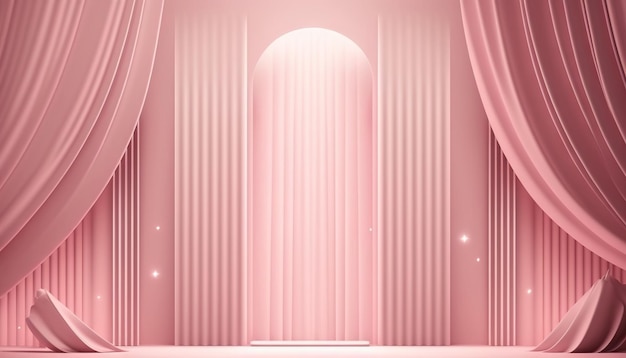 Pink soft pastel Curtain Stage Award Background Trophy on Pink Carpet Sfondo pastello Generativo ai