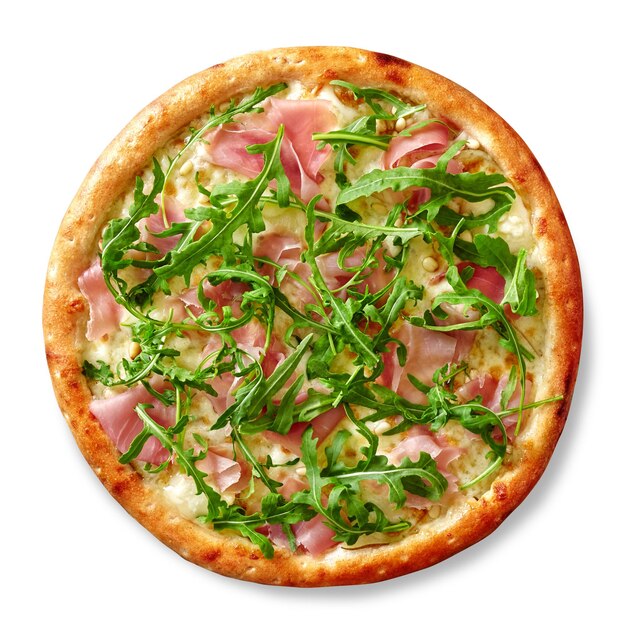 Pinoli pizza con crema di formaggio prosciutto gorgonzola pinoli e rucola