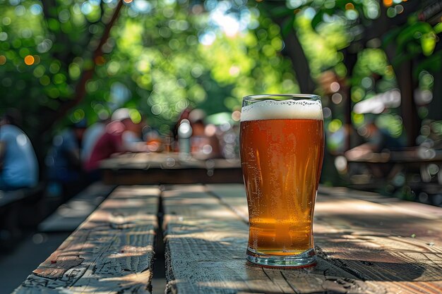 Pinta di birra classica in un giardino di birra di una birreria tradizionale