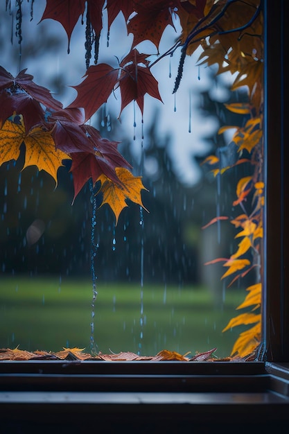 Pioggia autunnale fuori dalla finestra