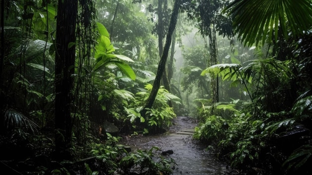 pioggia che cade in una foresta tropicale