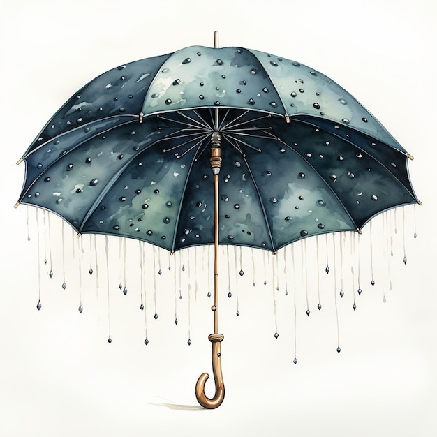 Pioggia delicata Un ombrello sotto la pioggia in stile acquerello AI genera un'illustrazione