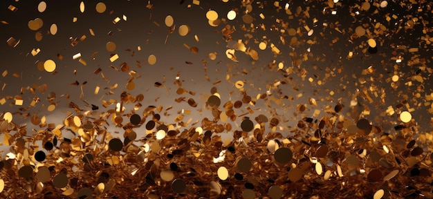 Pioggia di coriandoli d'oro isolati sul concetto di sfondo nero del partito con spazio per la copia per la cerimonia di premiazione Capodanno e giubileo