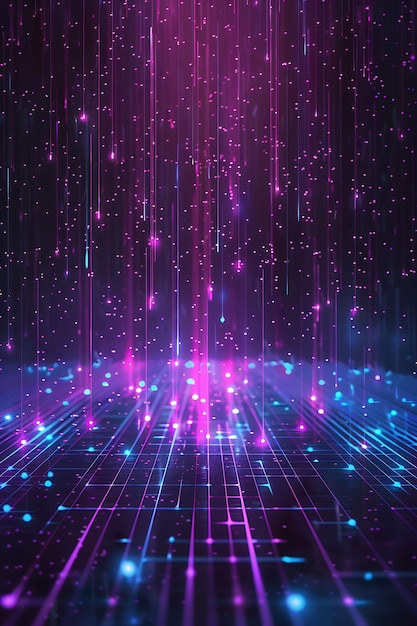 Pioggia di griglia di neon luminosa futuristica con linee luminose e sfondo di neon collage blu luminoso Y2K