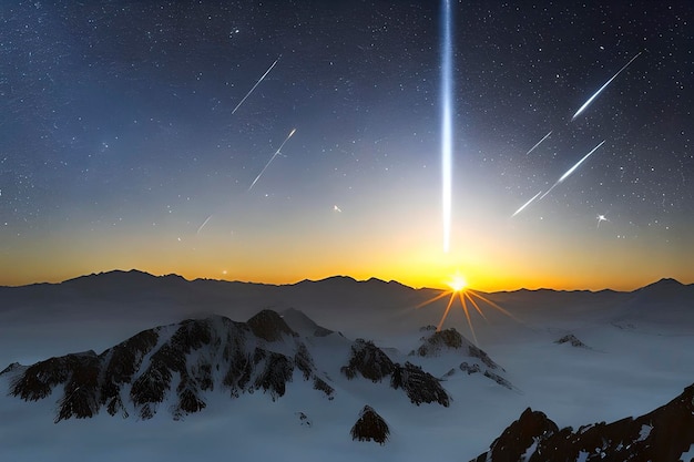 Pioggia di meteoriti nel cielo notturno