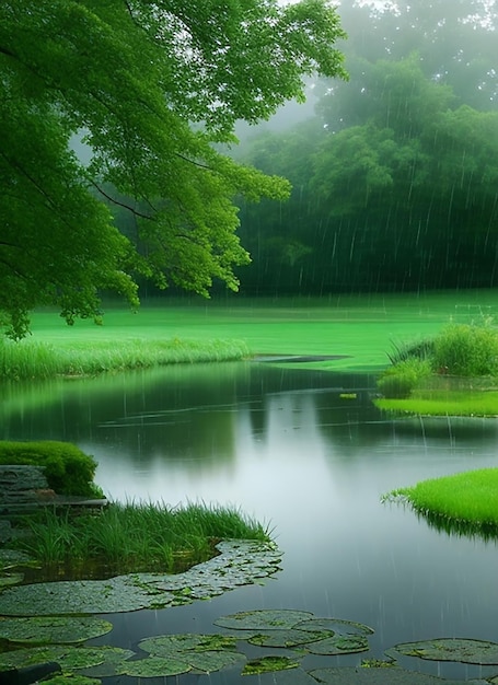 Pioggia in un paesaggio rurale pittoresco
