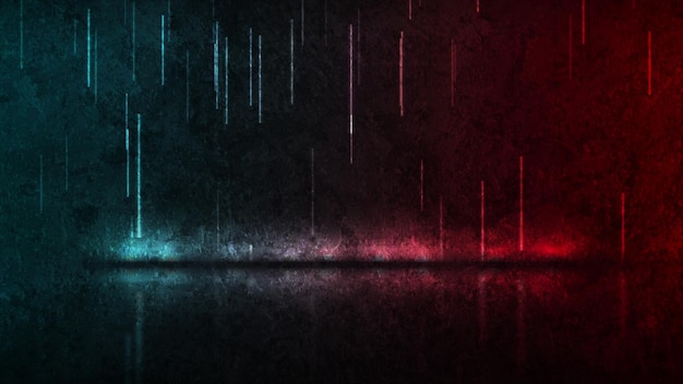 Pioggia laser al neon astratta su sfondo grunge blu rosso scuro