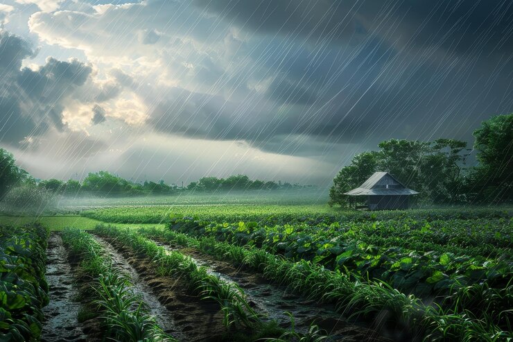Piove in una fattoria rurale.