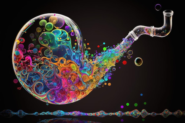 Pipa con fluido in forma di belle bolle multicolori