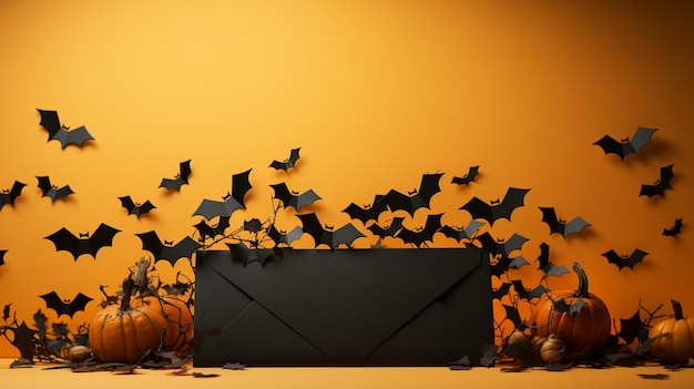 Pipistrelli di festa di Halloween su sfondo arancione Ai generativa