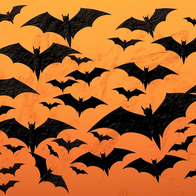 pipistrelli neri con sfondo arancione