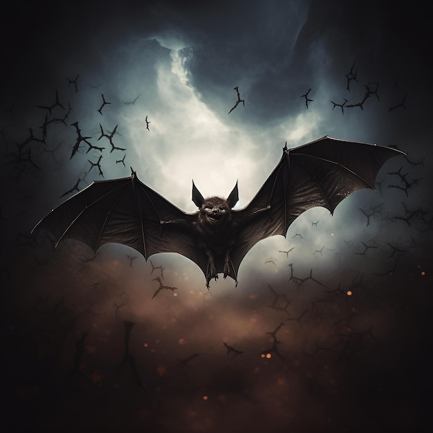 Pipistrello che vola in un luogo oscuro Scena del terrore di Halloween