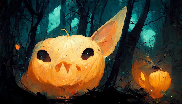 Pipistrello fantasma zucca nell'illustrazione 3D della foresta