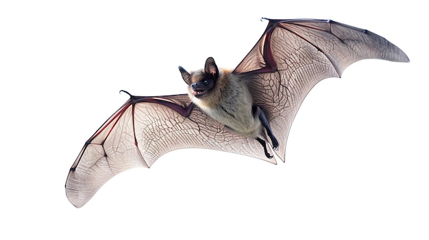 Pipistrello in volo Lembo alare Pipistrello volante Isolato sfondo bianco pipistrello dalle orecchie lunghe grigio AI generativo