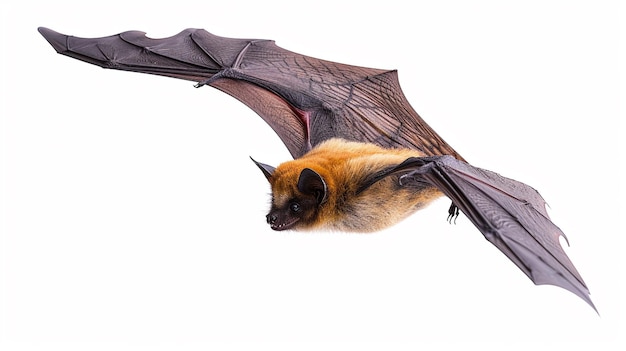 Pipistrello in volo Lembo alare Pipistrello volante Isolato sfondo bianco pipistrello dalle orecchie lunghe grigio AI generativo