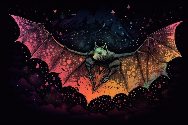 Pipistrello stravagante che vola nel cielo notturno creato con l'IA generativa