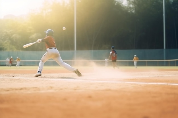 Pipistrello uomo palla campo squadra giocatore di baseball sport atleta campo di gioco IA generativa