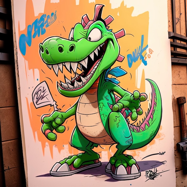 Pippo dinosauro personaggio dei cartoni animati in stile graffiti pareggio marcatore
