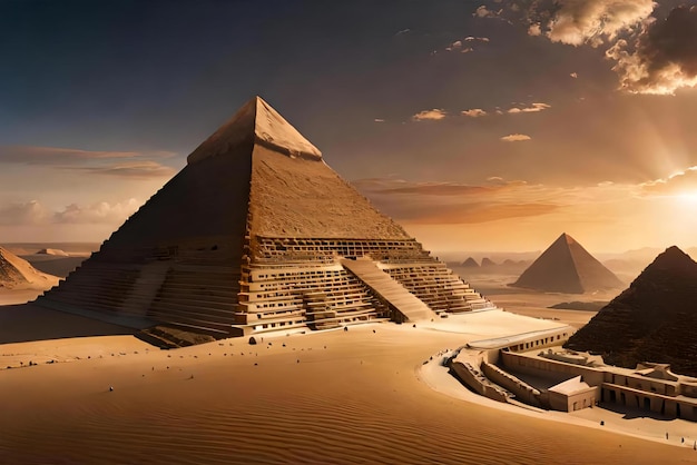 Piramide egizia nel deserto di sabbia creata con l'intelligenza artificiale generativa