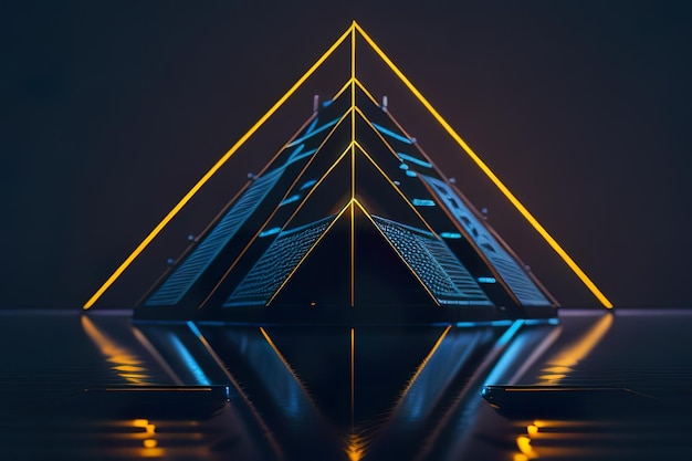 Piramide moderna con luci di notte AI generativa